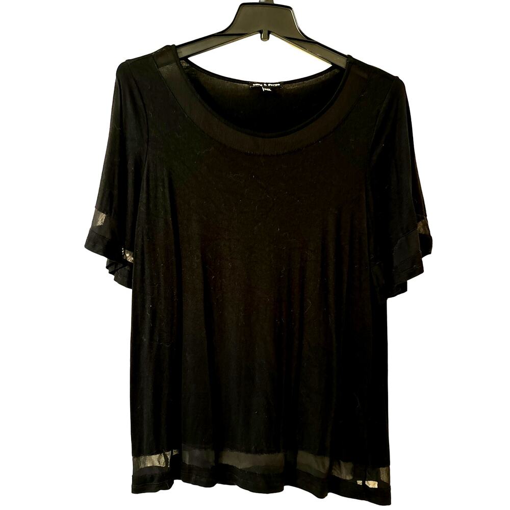 Cable & Gauge XL Short Sleeve Scoop Neck Sheer Accent, Neck Sleeve & Hem Top